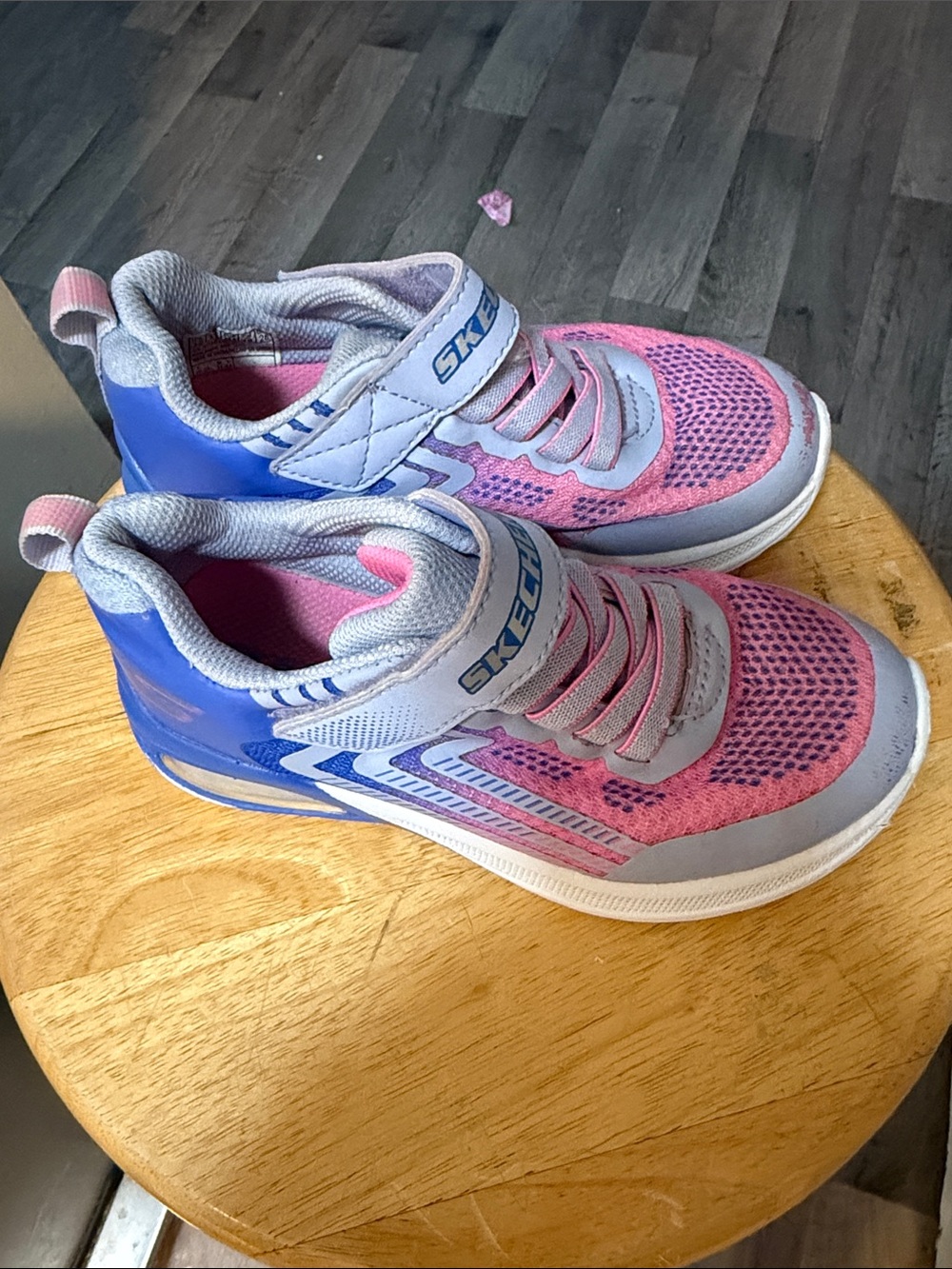Skechers Kids Pink and Blue Light Up Sneakers with Gray Accents